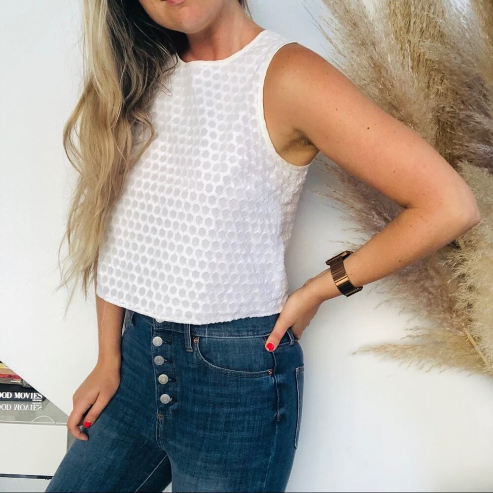 RAG & BONE White Polka Dot Crop Tank Top Zip Back Shift Blouse Top Shirt Medium
